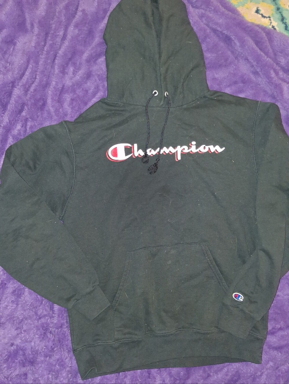 Champion Black Hoodie with Red & White Logo